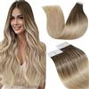 LaaVoo Extension Capelli Veri Biadesivo Biondo 20pz Extension Biadesive Capelli Veri Balayage Marrone Chiaro a Biondo Cenere e Bionda Platino Lisci Remy 30cm 30g #8/18/60