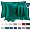 Vielit Set di 2 Federe Raso 40x80cm & 2 Scrunchies, Design con Chiusura A Busta, Morbido come una Federe Seta Cuscino, Federe Cuscini 40x80 Verde Scuro