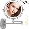 TUSHENGTU specchio ingranditore da parete con ingrandimento LED 10x per toeletta, bagno e rasatura, ricaricabile tramite USB, luminosità regolabile e temperatura di colore (Nichel)