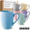 Cosumy Tazze da Caffe - 6 Tazzine Café Moderne Pastello per Macchina Caffè - Strisce Unico - Ceramica Matte - Maniglia Sicura - Microonde & Lavabile in Lavastoviglie