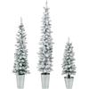 COSTWAY Set di 3 Alberi di Natale Artificiali da 90 CM + 120 CM + 150 CM, Alberi di Natale Slim Innevati con 120 + 140 + 160 Punte di Rami e Barili di Metallo Riempiti di Cemento