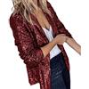 LOIJMK Blazer, giacca da donna senza foderata, con paillettes, in filo a rete, da lavoro, da donna, stile Funky Sequin, brillante, per l'autunno, elegante, aperto, parka outerwear, Colore: rosso, XL