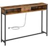 VASAGLE Consolle Ingresso, Tavolo Consolle con Multipresa, Tavolo da Divano, 2 Scomparti, Salvaspazio, 25 x 120 x 81 cm, per Ingresso Soggiorno Salotto, Marrone Vintage e Nero Inchiostro LNT111K01