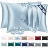 Vielit Set di 2 Federe Raso 40x80cm & 2 Scrunchies, Design con Chiusura A Busta, Morbido come una Federe Seta Cuscino, Federe Cuscini 40x80 Azzurro