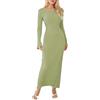 Geagodelia Abito da Donna in Maglia Abito Lungo Donna Elegante Manica Lunga a Girocollo a Coste Abito Aderente Tinta Unita per Autunno Inverno (Verde, M)