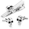 Whoiy Fermacravatta Argento Gemelli, Gemelli Camicia Uomo Eleganti Gemelli Acciaio Inox Fermacravatta Teschio