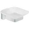 Gedy Tonga Portasapone Bagno da Muro Finitura Bianco Opaco, Fissaggio con Viti o Adesivo, Portasapone Bagno in Cromall, Porta Saponetta Bagno da Muro con Contenitore in Vetro Satinato, Portasaponetta