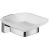 Gedy Tonga Portasapone Bagno da Muro Finitura Cromato, Fissaggio con Viti o Adesivo, Portasapone Bagno in Cromall, Porta Saponetta Bagno da Muro con Contenitore in Vetro Satinato, Portasaponetta