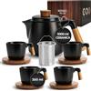 MIAMIO - Set di teiere in ceramica da 1000 ml con infusore e tazze/colino per il tè, 4 tazze da tè in ceramica (300 ml), piattini in bambù/manico per casa e ufficio (Nero)