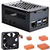 GeeekPi Custodia in alluminio per Raspberry Pi 5 con raffreddamento passivo, ventola silenziosa 40 mm 4Pin, Dissipatori di rame per Pi 5 4GB/8 GB