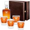 Maverton set Caraffa da whisky e cognac + 4/6 bicchieri - con incisione personalizzata - Decanter in vetro per whiskey da 0,81 L - Bottiglia per compleanno - pensiero per papà - Re