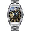 FORSINING Orologi rettangolari da uomo di modo Tourbillon Orologio automatico in acciaio inossidabile orologio da polso meccanico casual impermeabile, Argento nero, Bracciale