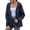 Qixiu Giacca a vento da donna, leggera, con cappuccio, trench con cappuccio, taglie forti, giacca lunga, Blu, XL