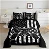Loussiesd Set di biancheria da letto per bambini, ragazzi, ragazze, adolescenti, videogiochi, a righe, piumino, traspirante, in bianco e nero, con tasti del pianoforte, set Trapunta Bedding Piumino 200x200cm
