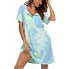 ENJOYNIGHT Camicia da notte da donna a maniche corte, per l'allattamento, con abbottonatura, biancheria da notte, Blu, S