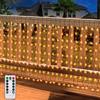 CERIAL Tenda Luminosa Esterno,2 m x 1 m luci natalizie per esterni, alimentate a batteria,luci da interni, filo verde, luci a cascata con telecomando, impermeabile (bianco caldo)