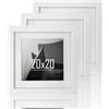 VUVUZULA Confezione da 3 cornici portafoto quadrate in legno MDF con passepartout 15 x 15 cm - 20 x 20 cm - Bianco
