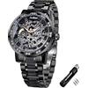 FORSINING Winners Vintage Orologi meccanici, Incisione di Diamanti e Fiori, Uomini Classico Manuale Scheletro Orologio Numeri Romani, Nero/Oro, Orologi