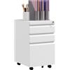 Vinsetto Cassettiera Ufficio con vassoio portamatite rimovibile,Serratura e chiavi, 5 ruote e 2 freni, in acciaio 37x43.5x60 cm, Bianco| Aosom Italy