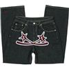 Beokeuioe Jeans da uomo Y2K Print Jeans Protect Brief Print Denim Pantaloni da jogging larghi pantaloni cargo neri Baggy Hip Hop Streetwear, Colore: rosso, M