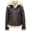 House Of Leather Naomi - Giacca da donna in vera pelle di pecora, con cappuccio, stile pilota, Marrone e bianco., 44