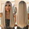 Allbell Parrucche lunghe lisce platino bionde per le donne ombre capelli sintetici con frangia