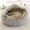 Fashionapple Letto per gatti morbido, rotondo, in morbido peluche, con cappuccio, per interni e invernali, per dormire, antiscivolo,lavabile in lavatrice, per gatti, cuccioli,Grigio,50 cm