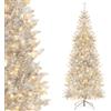 LIFEZEAL Albero di Natale Artificiale Slim 180 cm, con 300 Luci, 790 Rami, Realistico, Base Pieghevole in Metallo, Apertura Automatica, Montaggio Facile, Interno, Esterno, Christmas Tree, Argento