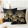 ETOLISHOP Set di 2 Copricuscini 40x40cm Cuscini per Divano in Velluto Nero Federe Cuscini Divano Moderni Oro Ginkgo Biloba Adornare Lussuoso Cuscini per Divani per Soggiorno Camera da Letto Decorazione