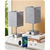 EDISHINE Set 2 Lampade Comodino, Dimmer Touch, 2 Porte USB, Grigio | Lampadina LED 2700 K Inclusa, Funzione di Ricarica, 5 V / 2,1 A, per Camera, Soggiorno, Davanzale, 28 cm