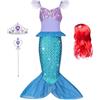 AOOWU Vestito Sirenetta Bambina, Sirena Principessa Vestito Costume con Parrucca, Vestiti Sirenetta Costumi Cosplay Sirena per Halloween, Natale, Cosplay, Compleanno(150cm)