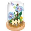 WiseHawk Kit di blocchi in miniatura per assemblare fiori. Con supporto in legno e copertura a cupola. Campanula