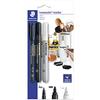 STAEDTLER Set di pennarelli Lumocolor, penna universale permanente, pennarello acrilico,a gesso, set per diverse applicazioni, permanente e non, nero e bianco, 60 BK-7