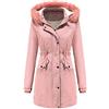 Kobilee Parka invernale lungo da donna con pelliccia foderata calda taglie grandi elegante a vita, Colore: rosa., XL