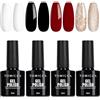 TOMICCA Smalto Semipermanente Unghie Rosso Bianco Nero Set, 4 Colori Oro Argento Glitter Gel Smalto Unghie UV/LED, Set Regalo di Natale per Nail Studio Design e Fai da Te a Casa, 8ml