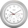 Mebus Funk-Wanduhr mit Thermometer und Hygrometer/silberner Rahmen/weißes Zifferblatt / 29cm Durchmesser/Rund/Modell: 19450 / Farbe: Silber, Weiß