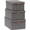 LOVE !T STORE !T LOVE IT STORE IT - Set di 3 Scatole Portaoggetti in Lino con Coperchio, Rinforzate in Cartone, per Armadio e Casa, Grigio Screziato