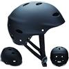 WeLLIFE Casco Regolabile per Bambini e Ragazzi - Protezione Elmetto Nero RGX adatto per Skateboard, Bici, Pattini Sicurezza Ideale Multi-Sport Leggero e Sicuro