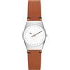 Skagen Grenen Orologio per le donne, movimento a energia solare con cinturino in acciaio inossidabile o in pelle, Marrone e bianco, 26MM