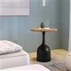 DEGHI Tavolino rotondo 50 cm con top in rattan e base in metallo nero - Chiswick