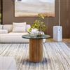 DEGHI Tavolino rotondo 60 cm con top in marmo verde e base in legno naturale cannettato - Khalid