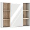 HOMCOM Armadietto con Specchio in MDF e Truciolato con 3 Ripiani Laterali e Ripiano Regolabile Interno, 60x14.5x49.4 cm|Aosom