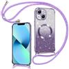 Phoona Cover Magnetica Glitter per iPhone 13 con Cordino, [Compatibile con MagSafe], Brillantini Sottile Lucida TPU Silicone Custodia per iPhone 13 Morbido Antiurto Cover, Viola