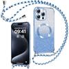 Phoona Cover Magnetica Glitter per iPhone 15 Pro Max con Cordino, [Compatibile con MagSafe], Brillantini Sottile Lucida TPU Silicone Custodia per iPhone 15 Pro Max Morbido Antiurto Cover, Blu