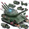 KADAYAYA Carro Armato Giocattolo Militare con 6 Veicoli Militari, Carro Armato Giocattolo con Suono e Luce Lanciamissili Veicolo Carro Armato Regalo per Bambini Ragazzi 3 4 5 6 7 Anni (Verde)