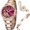 OLEVS Orologi da donna a carica automatica Orologi da donna in oro rosa con diamanti Abiti di lusso bianchi orologi da polso da donna, 6656 vinaccia, Bracciale