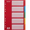 Leitz Divisori A4 1-5 con indice, cartone riciclato resistente, rosso/multicolore
