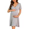 Bresdk Camicia da Notte Donna Camicia da Notte Parto Ospedale Allattamento Estiva Manica Corta Pigiama Premaman Volant Vestito Grigio,M