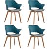 BenyLed Set di 4 Sedie da Pranzo con Bracciolo; Sedie da Cucina con Seduta in Tessuto; Design Ergonomico Dello Schienale Cavo (Lago Blu)