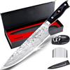 MOSFiATA Coltelli da Cucina Professionale Chef con Fodero, Protezione del Dito e Affilatore, in Acciaio Inossidabile con Manico Micarta - 20CM
